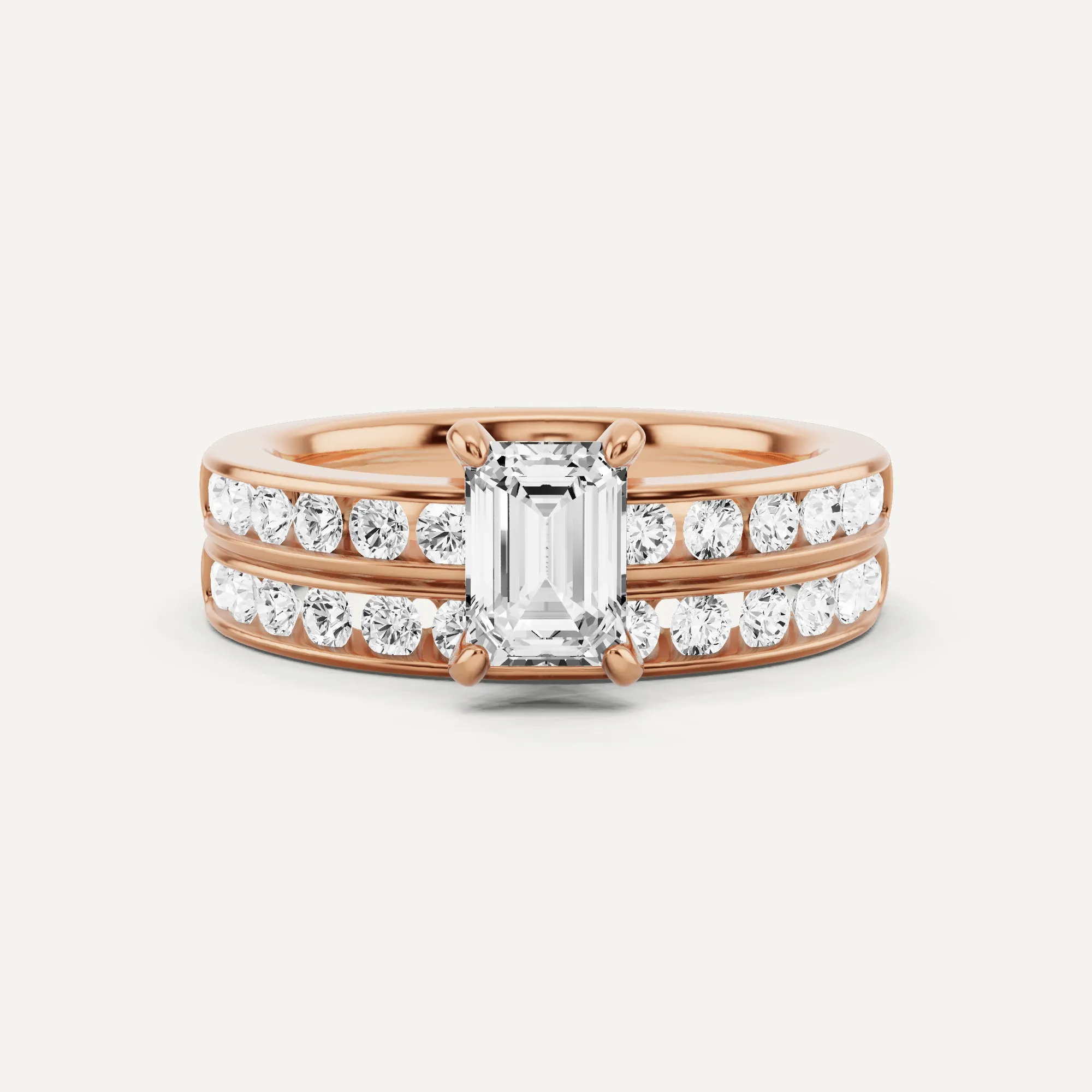 1 3/4 ctw Emerald Diamond Channel Set Round Side Stone Bridal Set