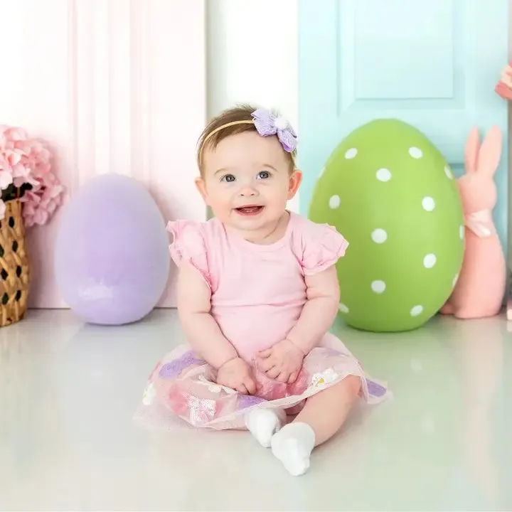 Bunny Bow Sequin Easter Short Sleeve Tutu Bodysuit - Baby
