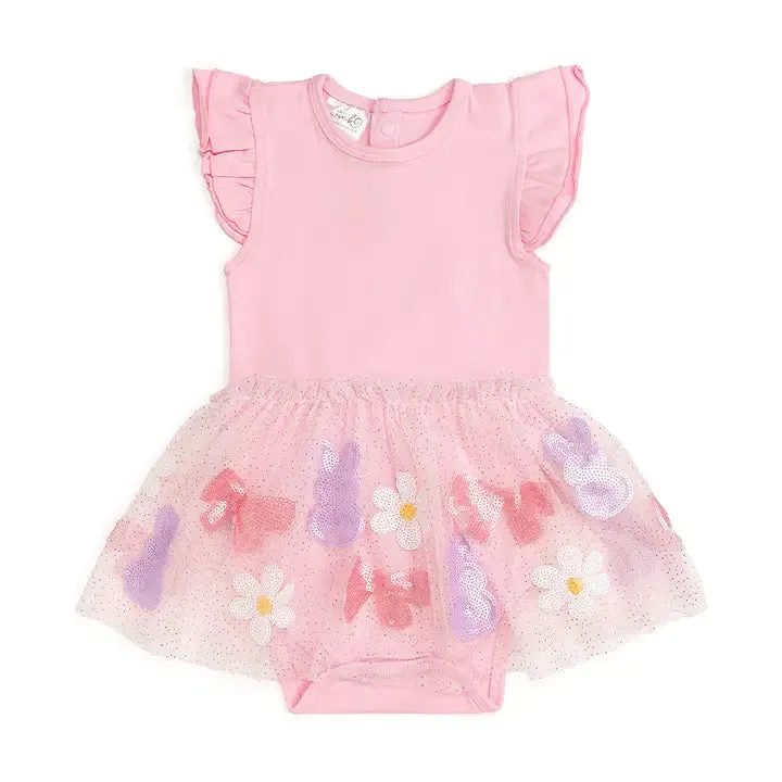 Bunny Bow Sequin Easter Short Sleeve Tutu Bodysuit - Baby