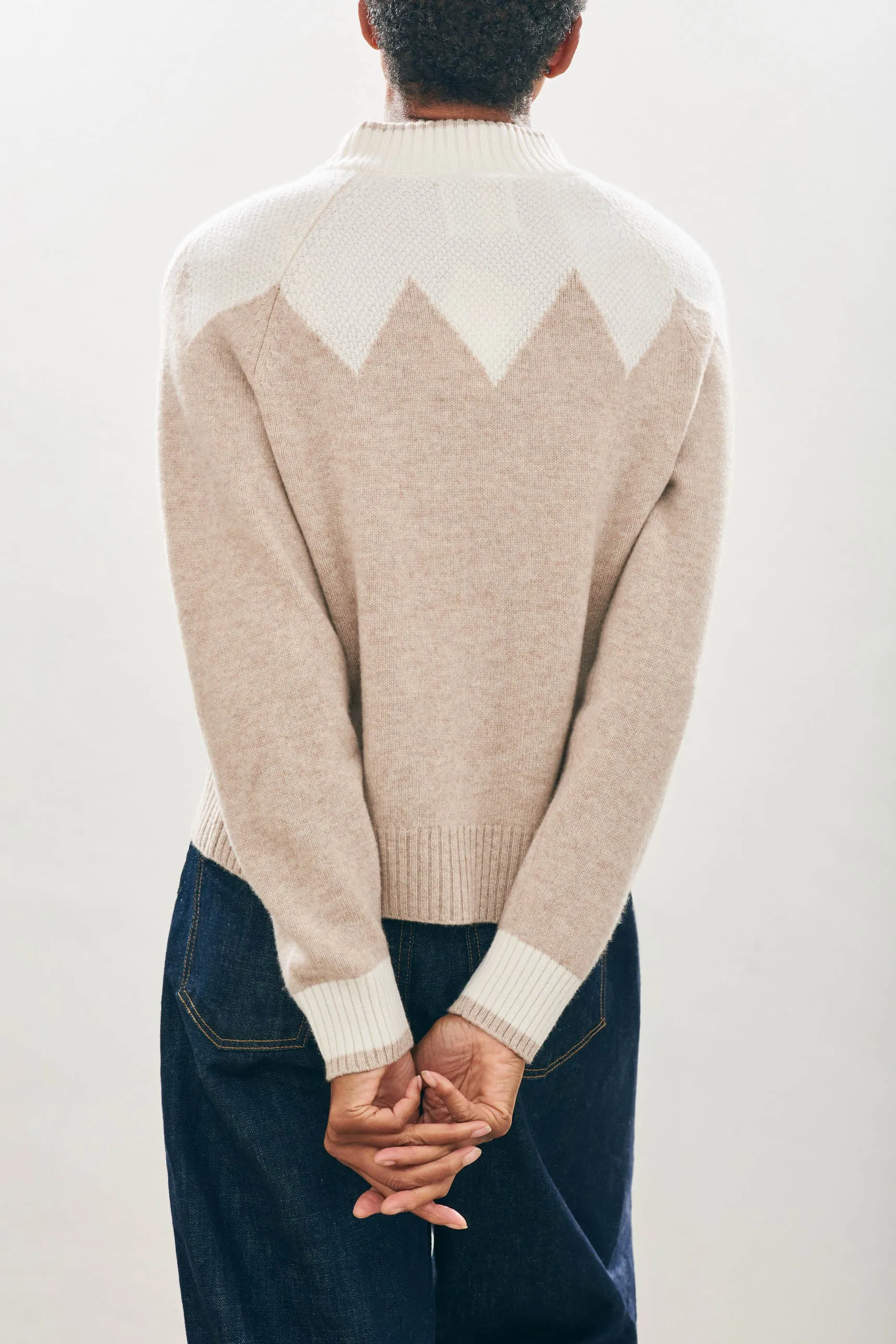 Cashmere Wool Zig Zag Turtle in Cream and Organic Light Brown