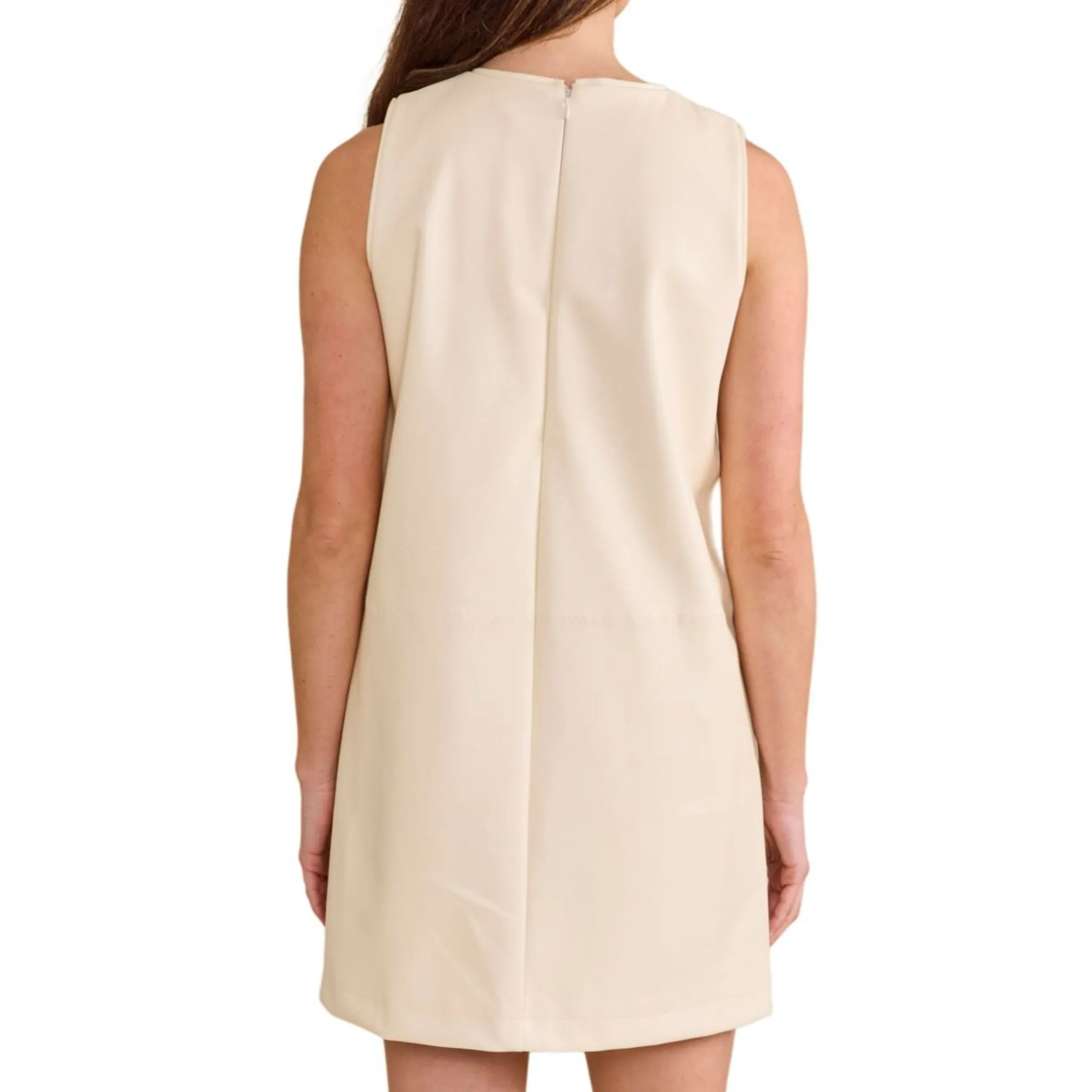 Cream Faux Leather Midi Dress