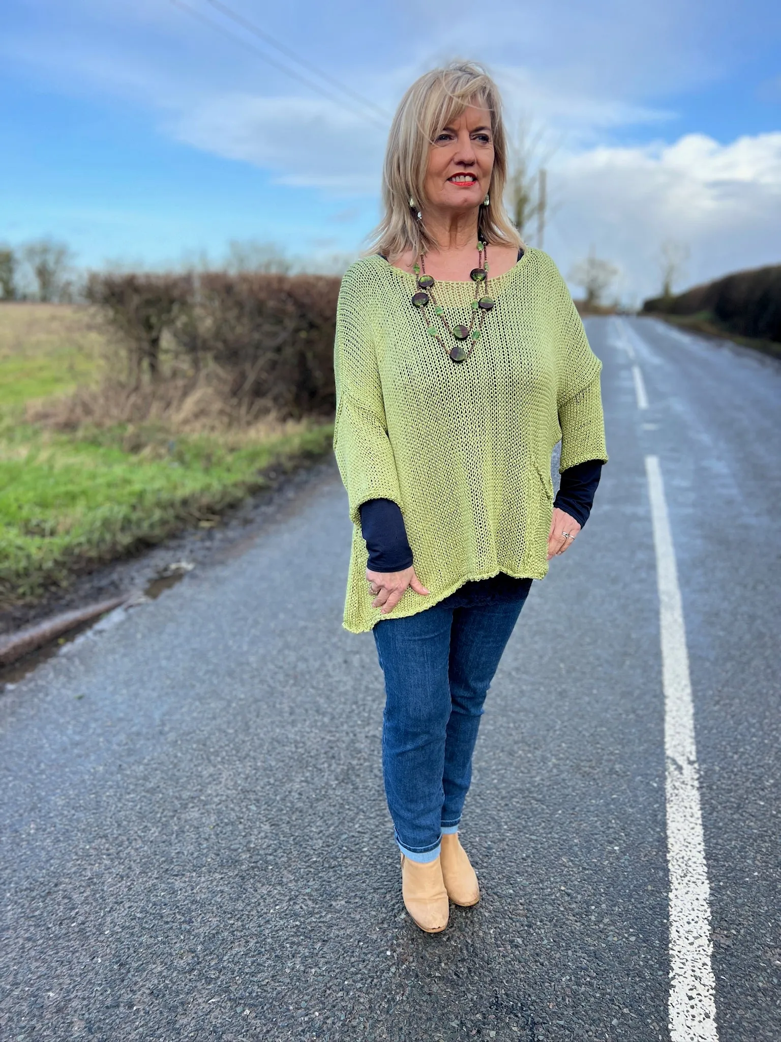Double Pocket Knit Top | Green