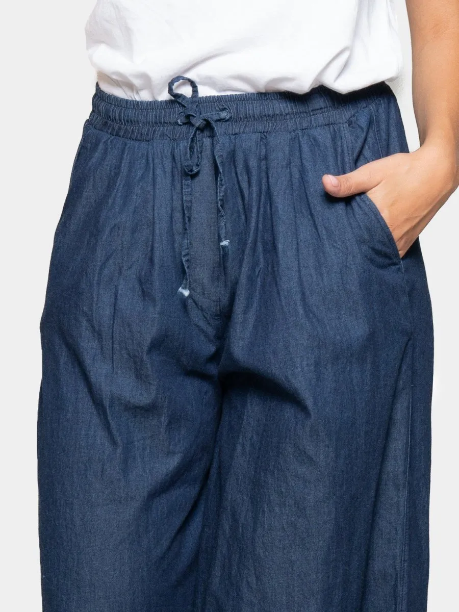 Elastic Tie Waist Denim Culotte
