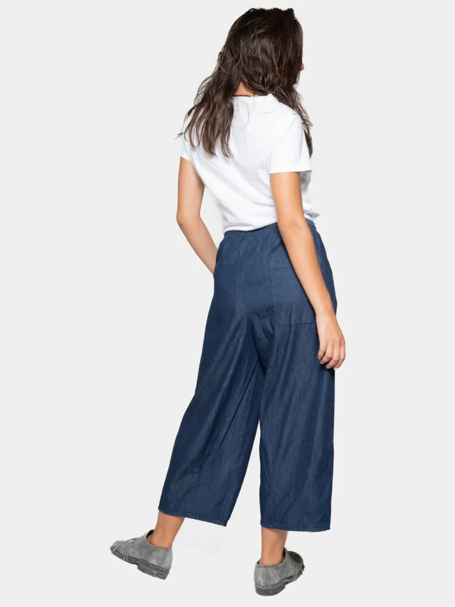 Elastic Tie Waist Denim Culotte