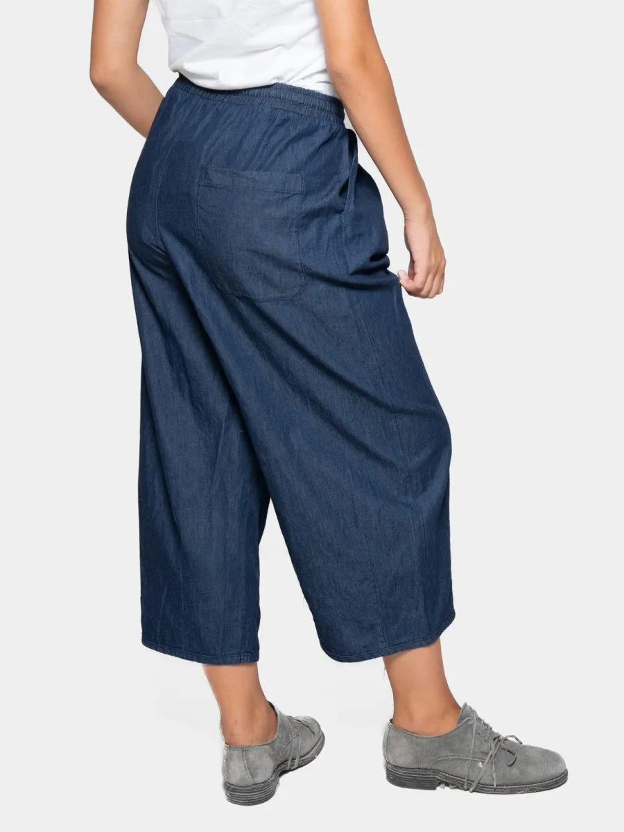 Elastic Tie Waist Denim Culotte