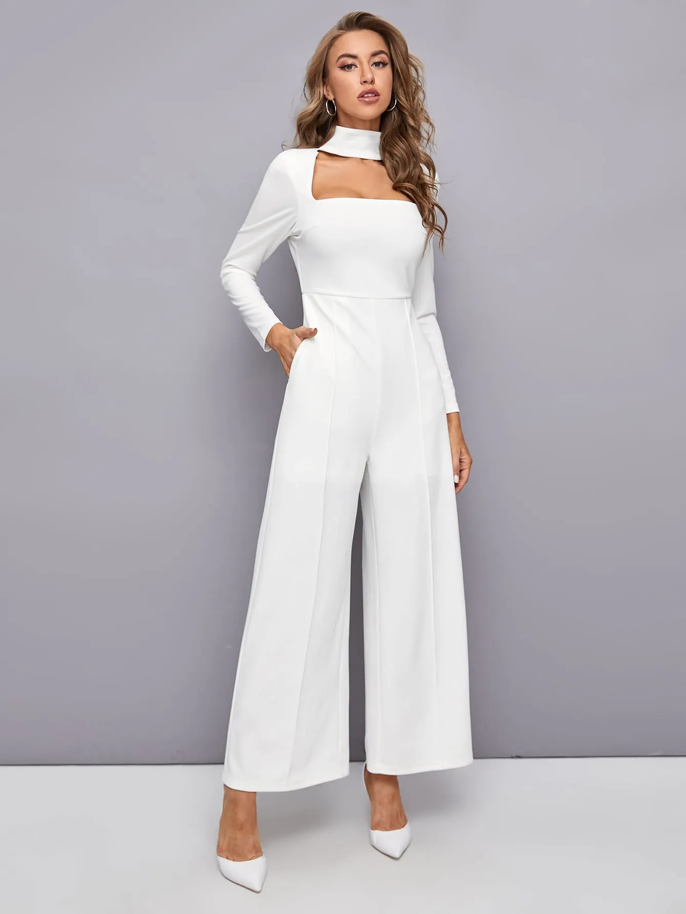 Keyhole Neck Wide Leg Jumpsuit