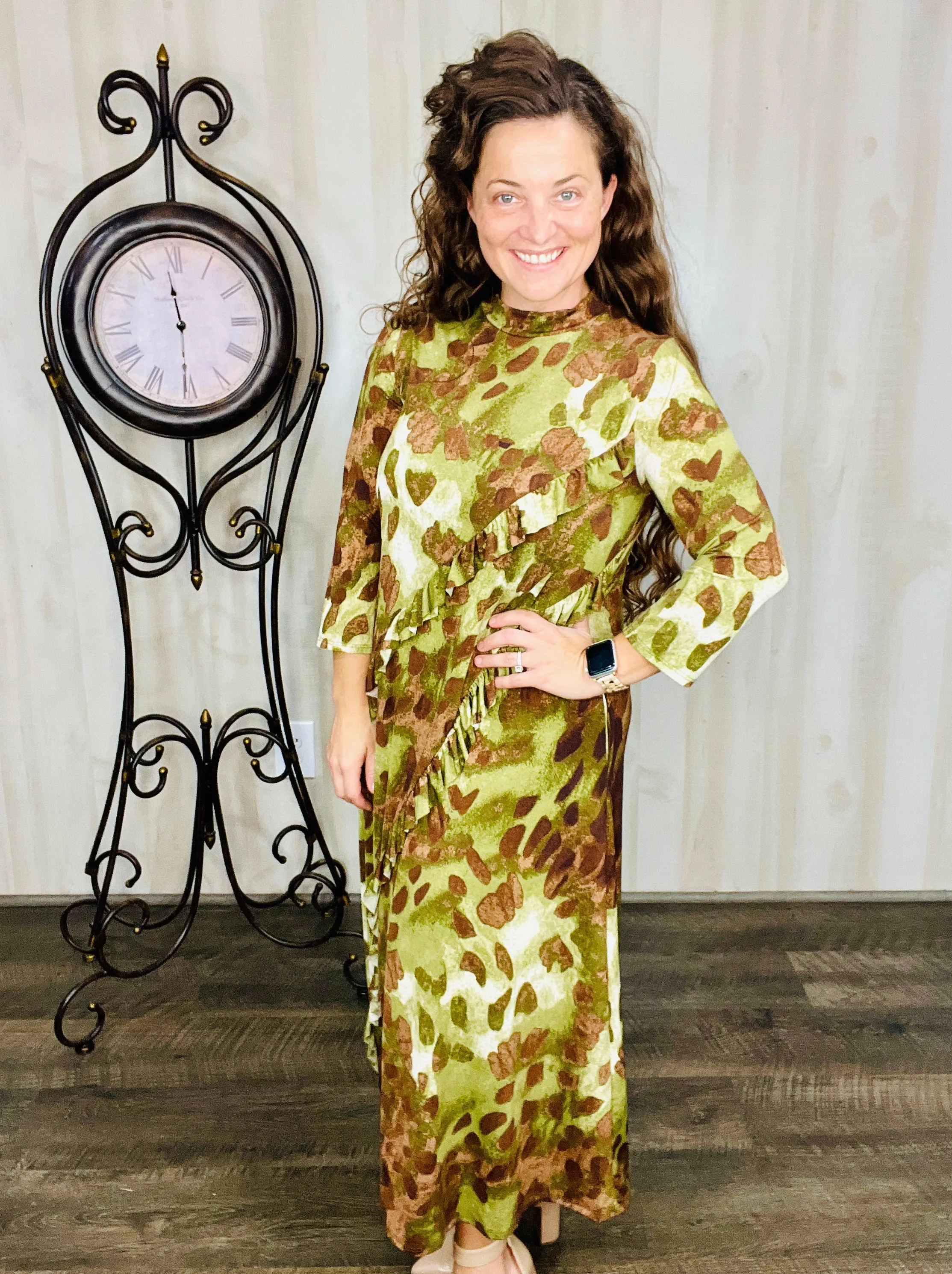 Kimmy Ruffled Dress- Olive