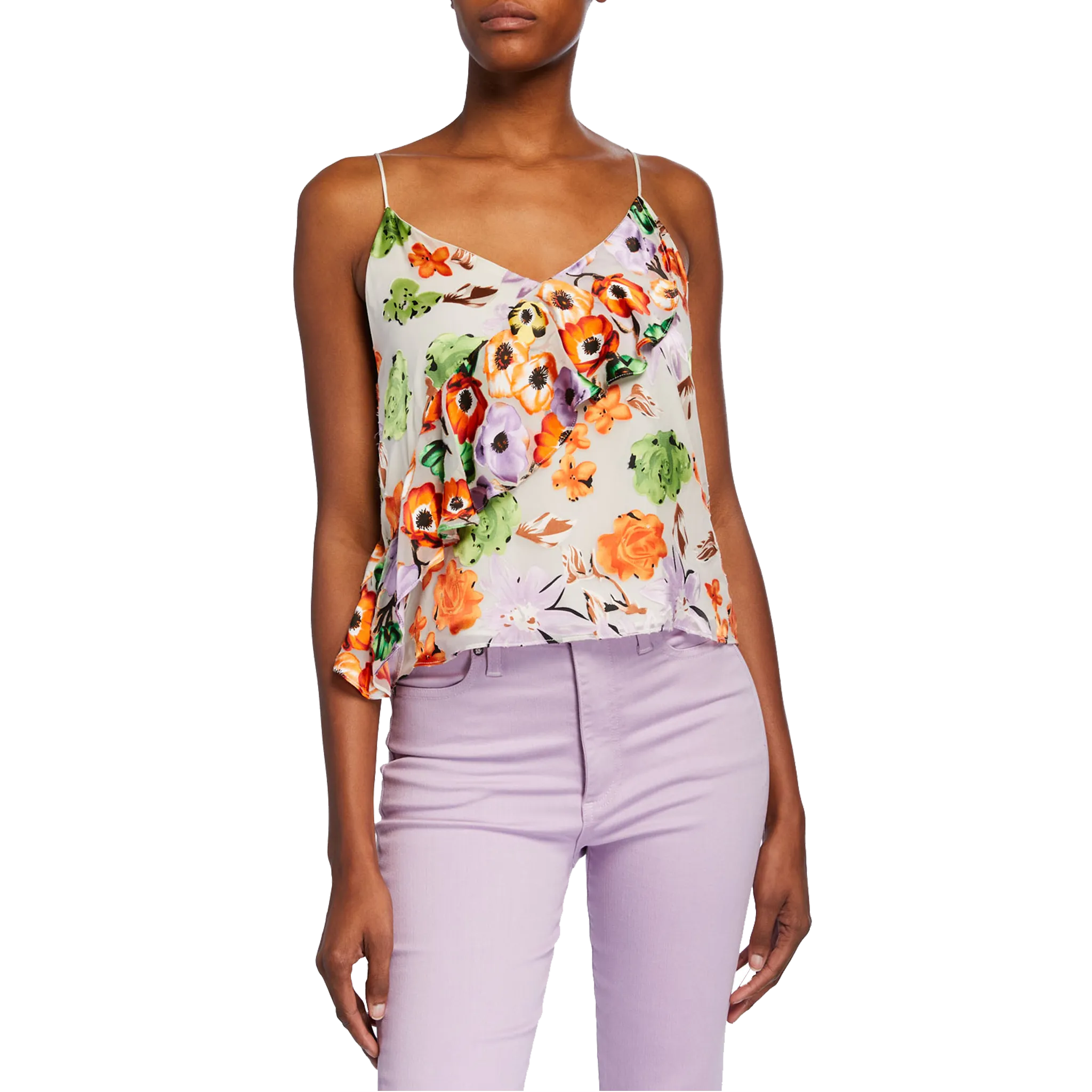 Lavonia Floral Asymmetric Draped Ruffle Tank
