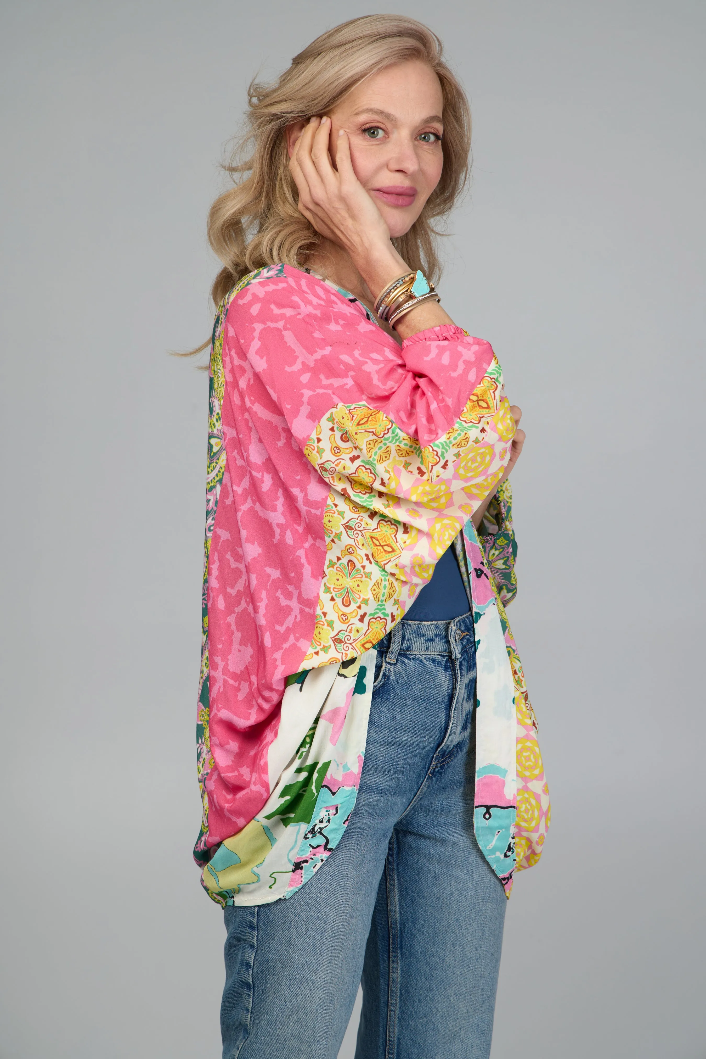 Multicolored Mixed Patterned Kimono