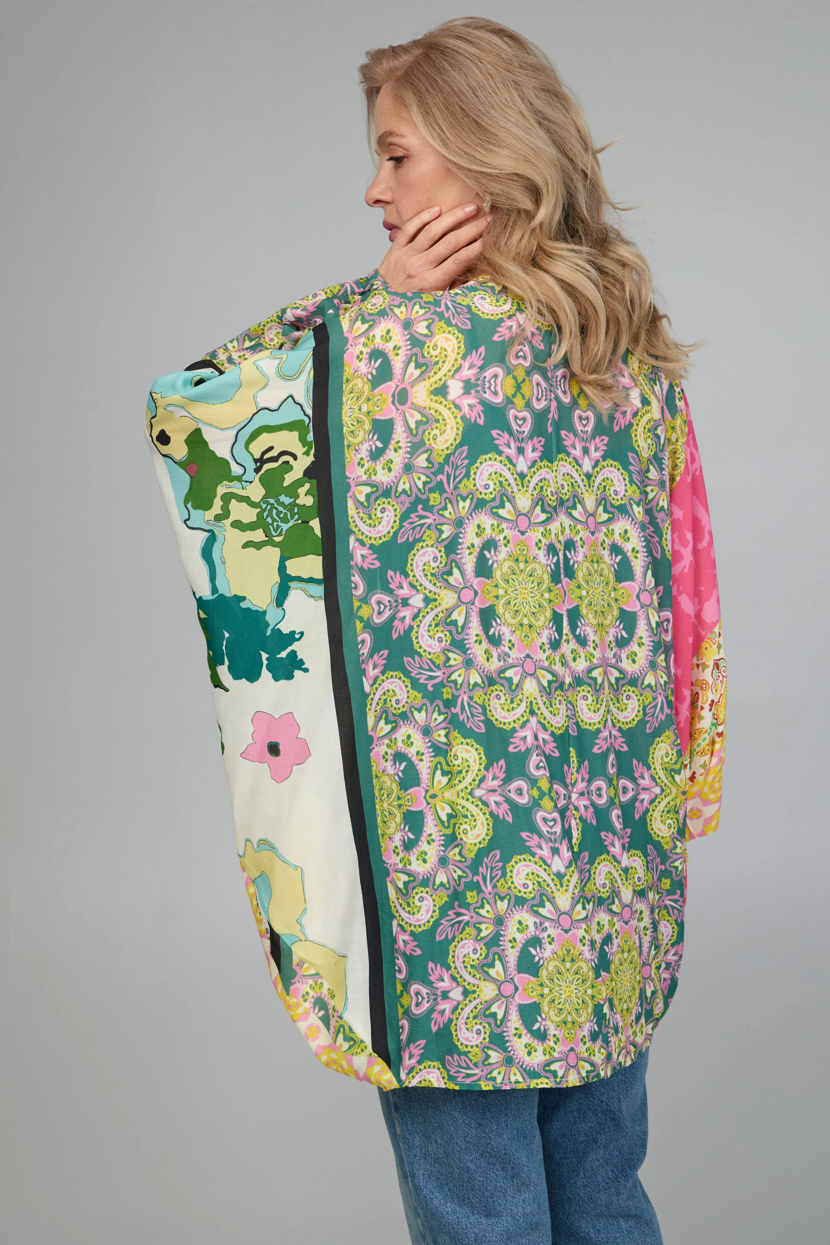 Multicolored Mixed Patterned Kimono