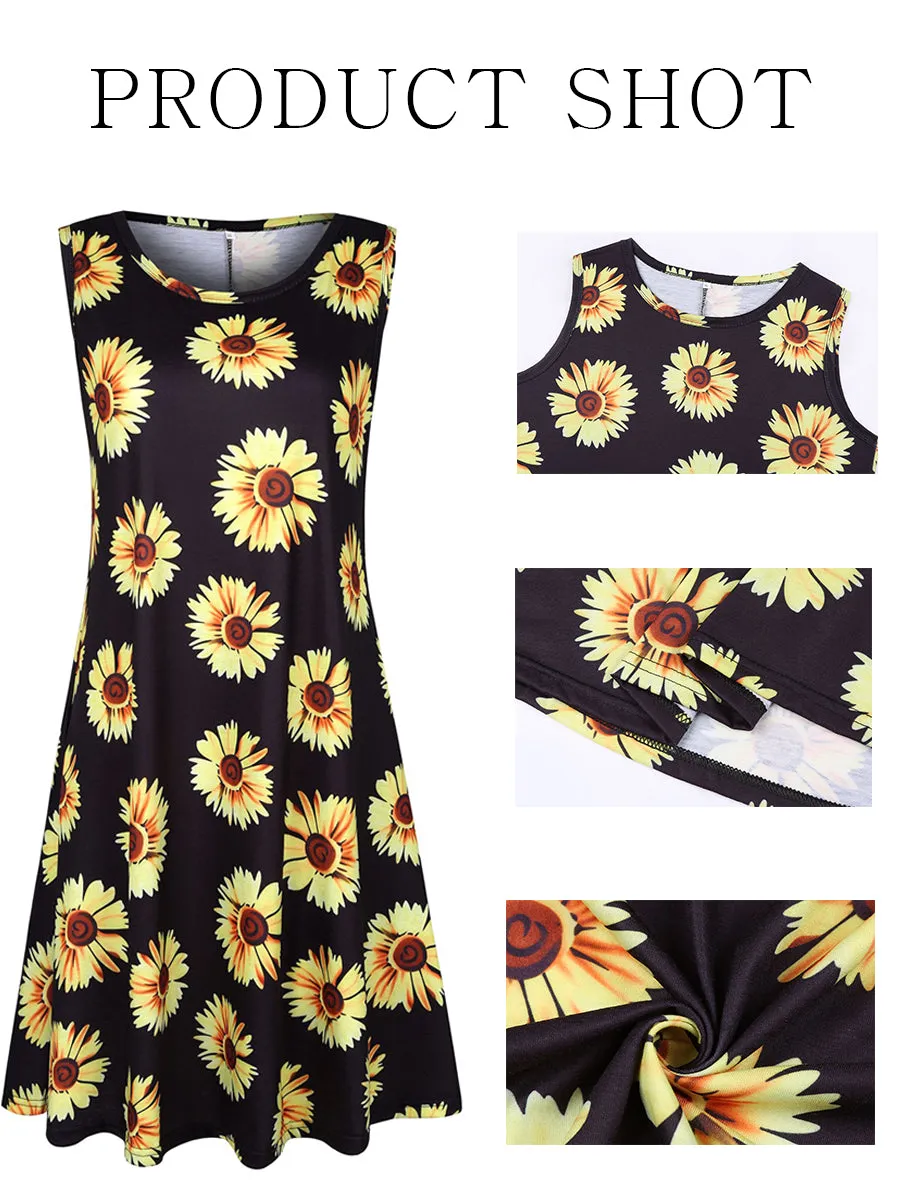 Round Neck Sleeveless Floral Tank Midi Dress