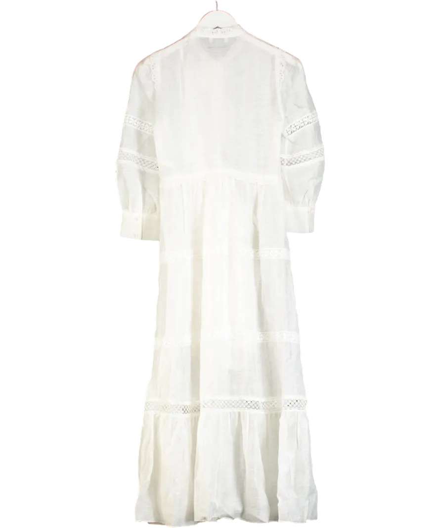 Sandro Cream Ecru Lace Inset Lined Midi Dress UK 6