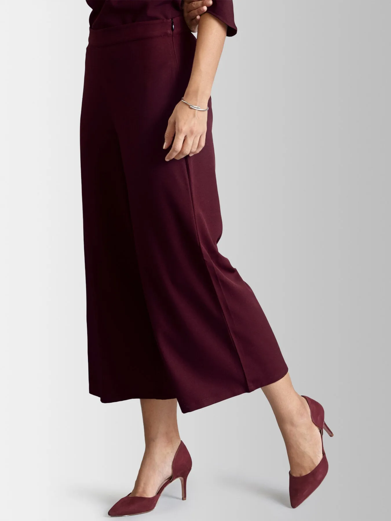 Side Zipper Culottes - Maroon