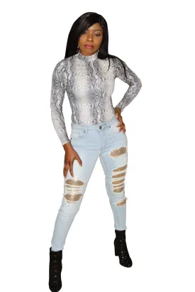 Snake Print High Neck Bodysuit