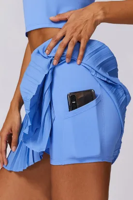 Swift Move Pleated Tennis Skirt with Pocket Shorts - Bold Blue
