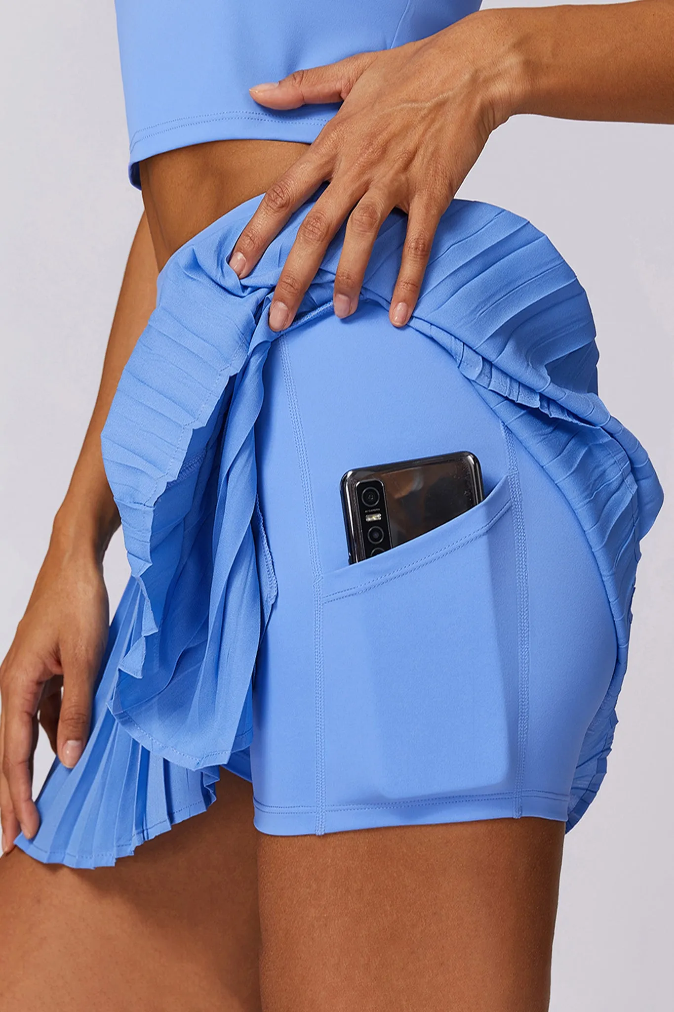 Swift Move Pleated Tennis Skirt with Pocket Shorts - Bold Blue