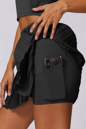 Swift Move Pleated Training Skirt with Pocket Shorts - Black