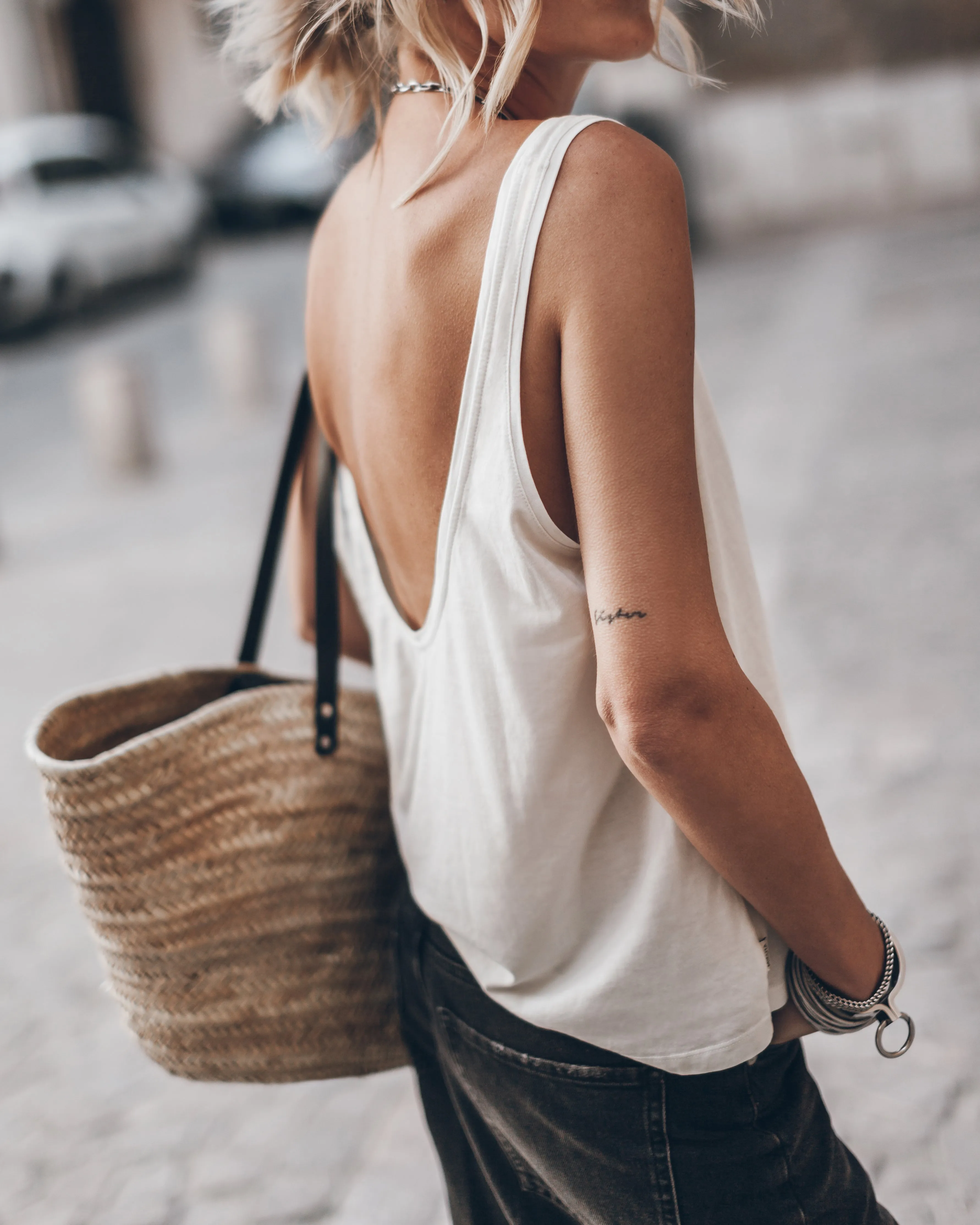 The White Low Back Tank Top