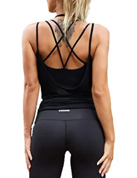 Tobrief Womens Summer Workout Tops Sexy Backless Yoga Shirts Open Back Activewear Running Sports Gym Tank Top Black M
